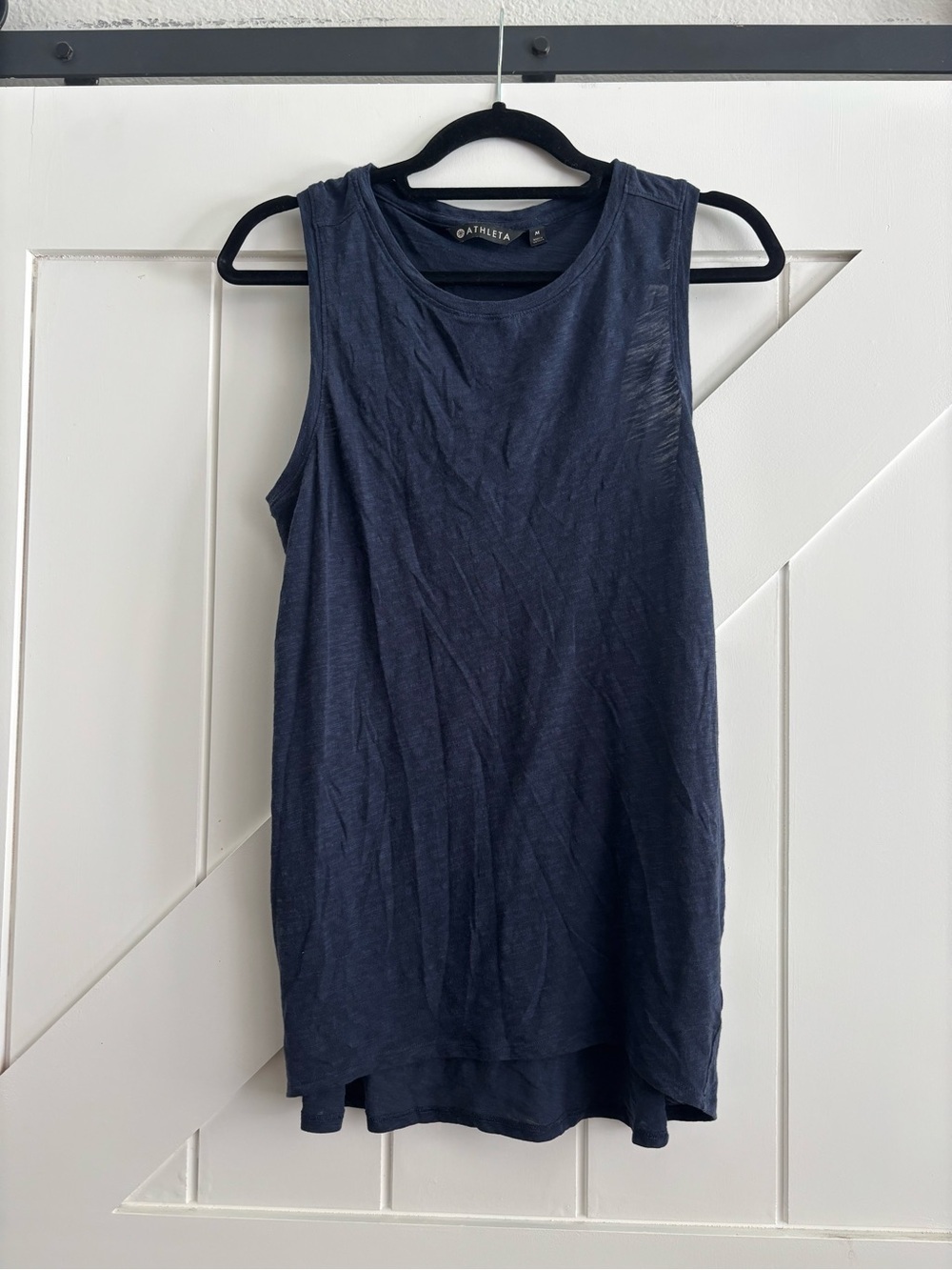 Athleta Essential Slub Tank Top Navy Blue Flare High Low Athletic Size M